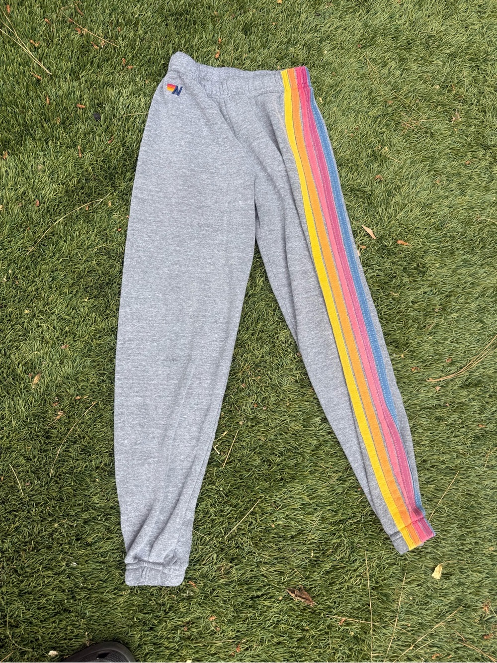 Aviator Nation Grey Sweatpants with Rainbow Side Stripes